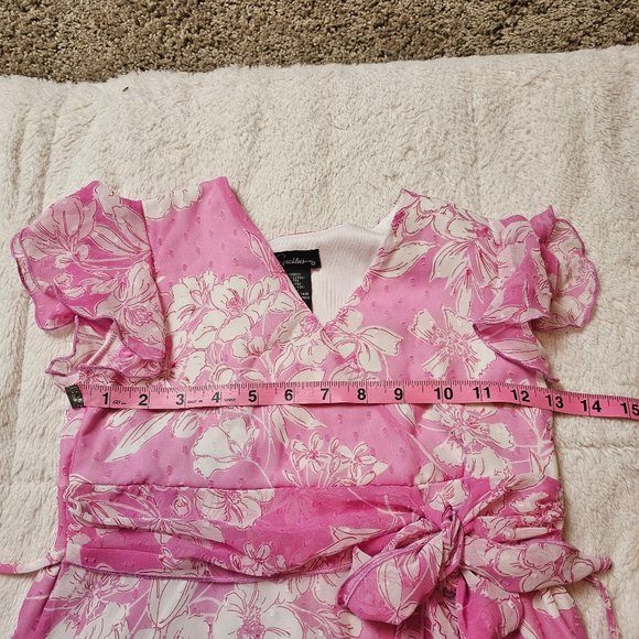 Speechless Pink Floral Sharkbite Hem Short Sleeve Spring Dress 8 - Picture 3 of 3